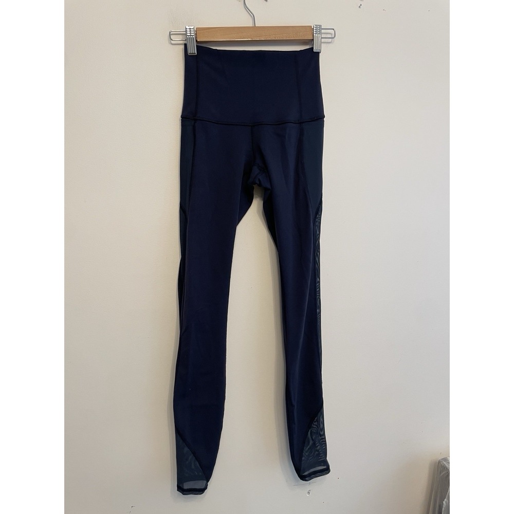Lululemon Mesh Panel Leggings Women Size 2 Navy Blue Ankle Ventilation Pocket